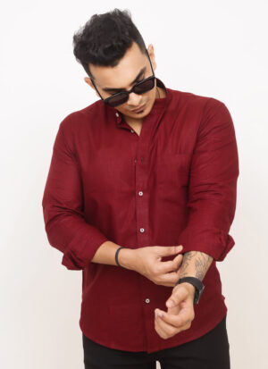 maroon linen shirt men