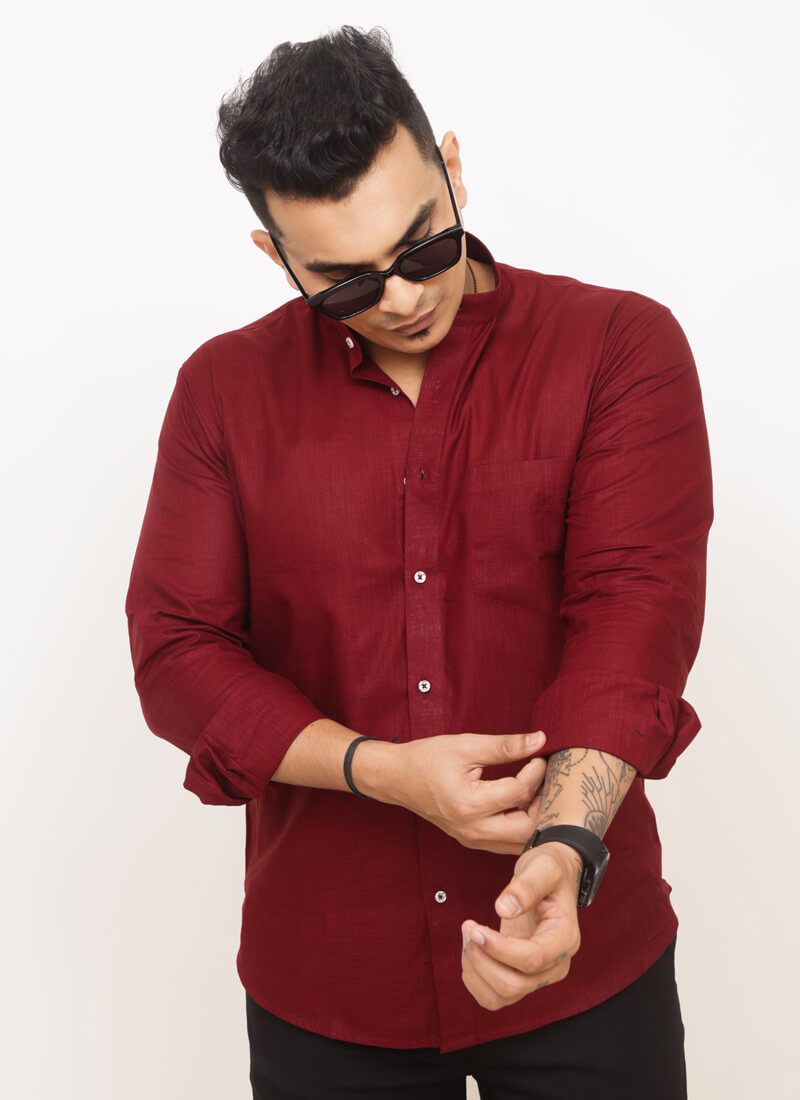 maroon linen shirt men