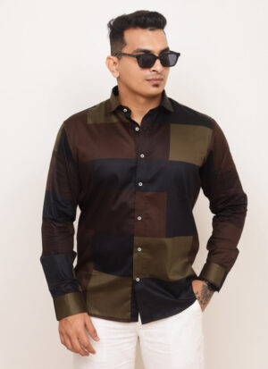 olive green block shirt men
