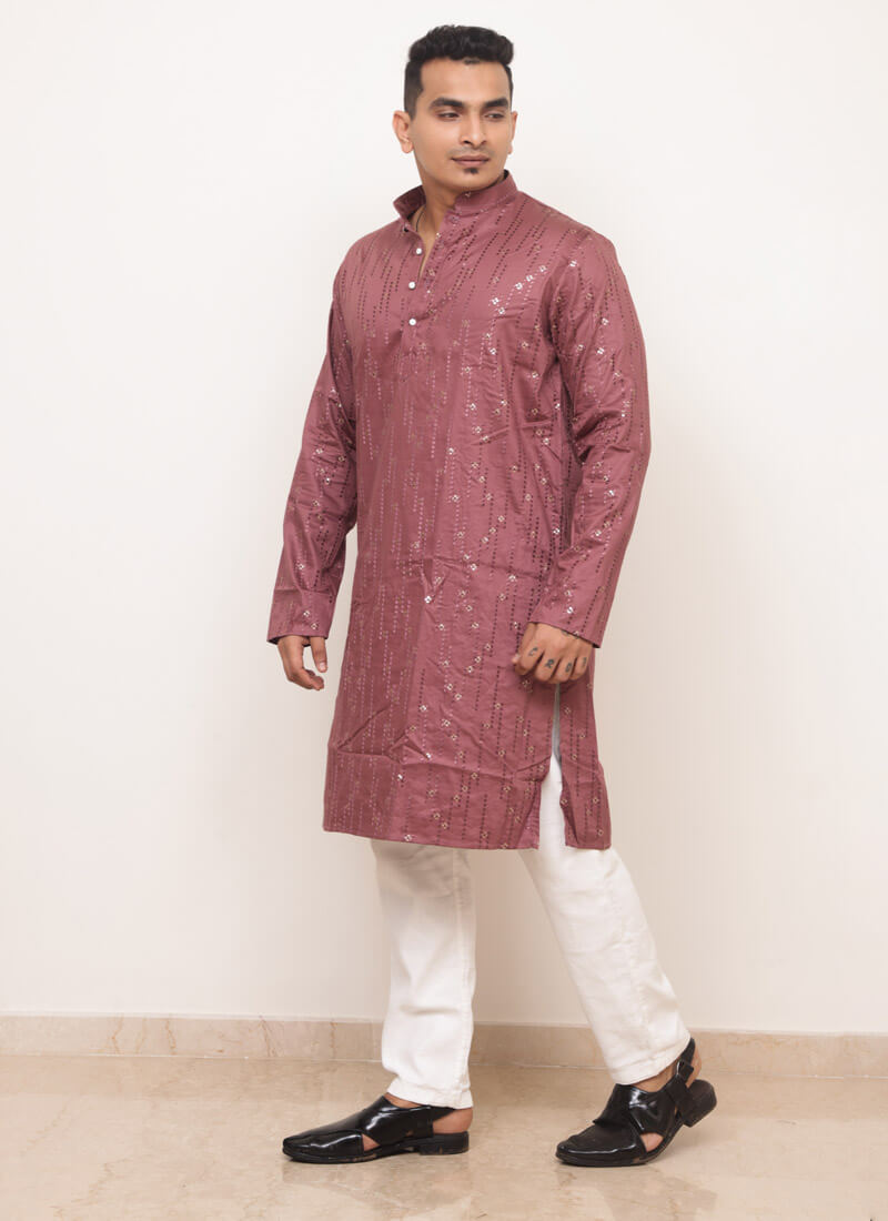 Embroidered Satin Mandarin Collar Kurta