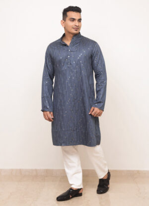 men's embroidered satin mandarin collar kurta