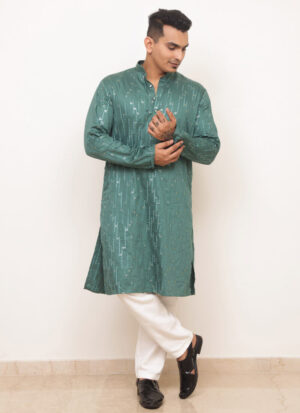 turquoise green embroidered kurta men