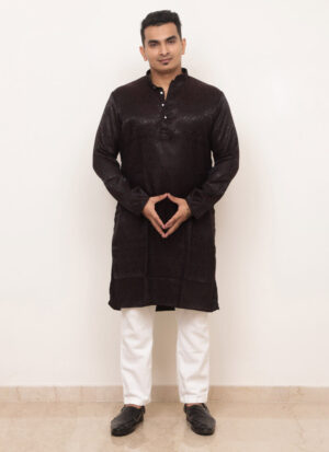wine jacquard kurta men