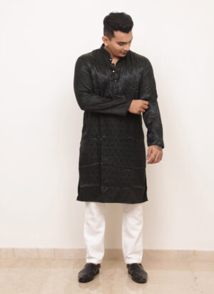 Men’s Jacquard Kurta in Bottle Green