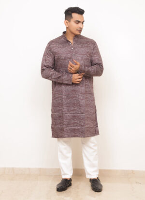 mauve boho print kurta for men