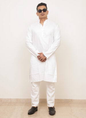Classic White Jacquard Kurta for Men Online