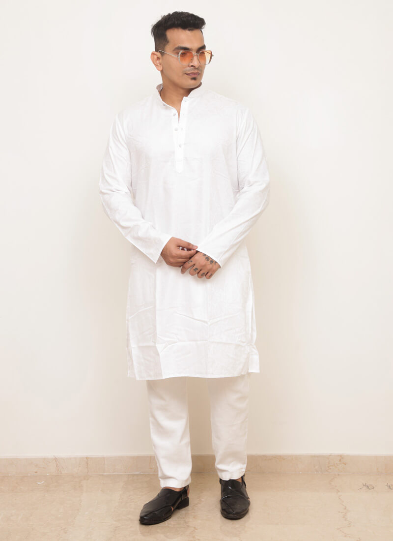 men's white jacquard kurta