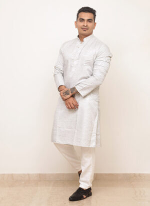 men's steel grey jacquard kurta