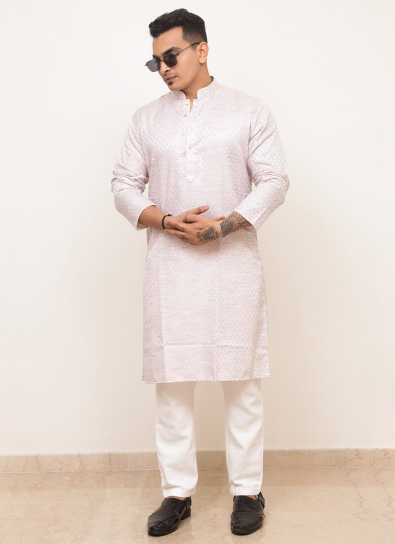 jacquard embossed cotton kurta men