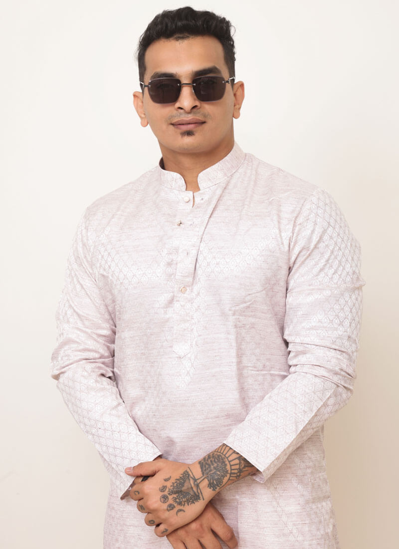 Jacquard Embossed Cotton Men's Kurta - Image 3