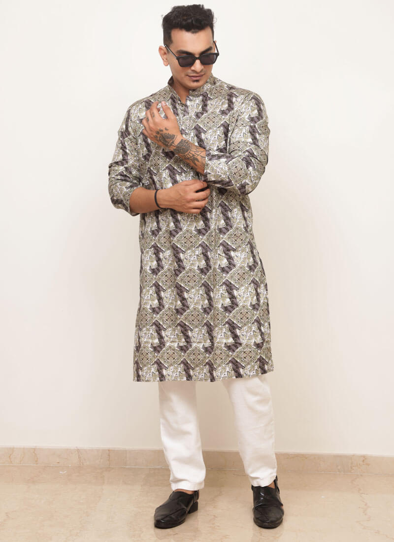 Men’s Light Lilac Cotton Blend Kurta