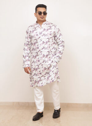Abstract Brushstroke Print Men’s Cotton Blend Kurta