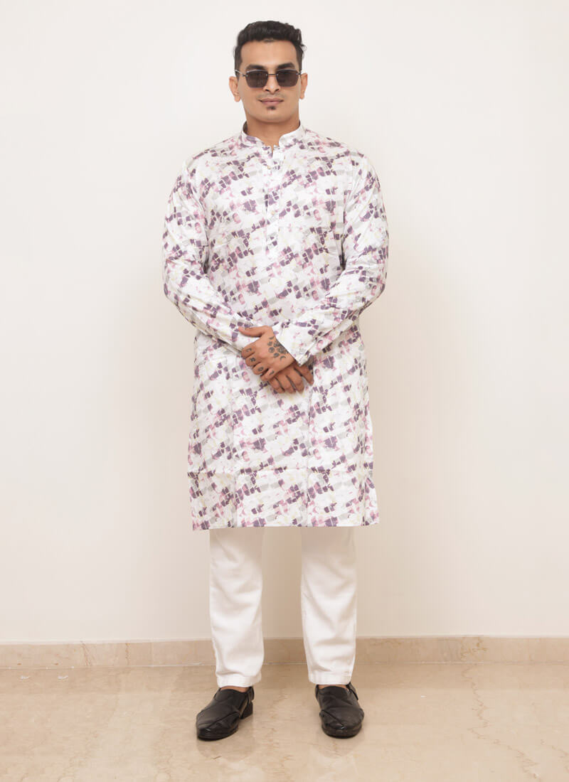 Abstract Brushstroke Print Men's Cotton Blend Kurta - Image 2