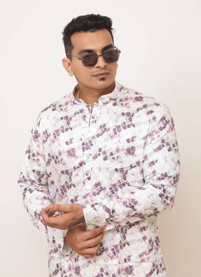 Abstract Brushstroke Print Men's Cotton Blend Kurta - Image 3