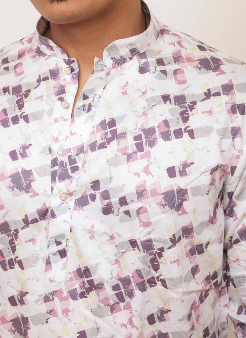 Abstract Brushstroke Print Men's Cotton Blend Kurta - Image 4