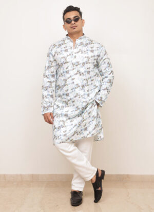 blue abstract brushstroke print kurta