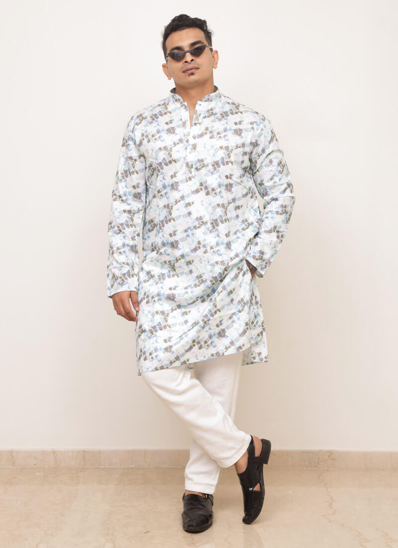 blue abstract brushstroke print kurta