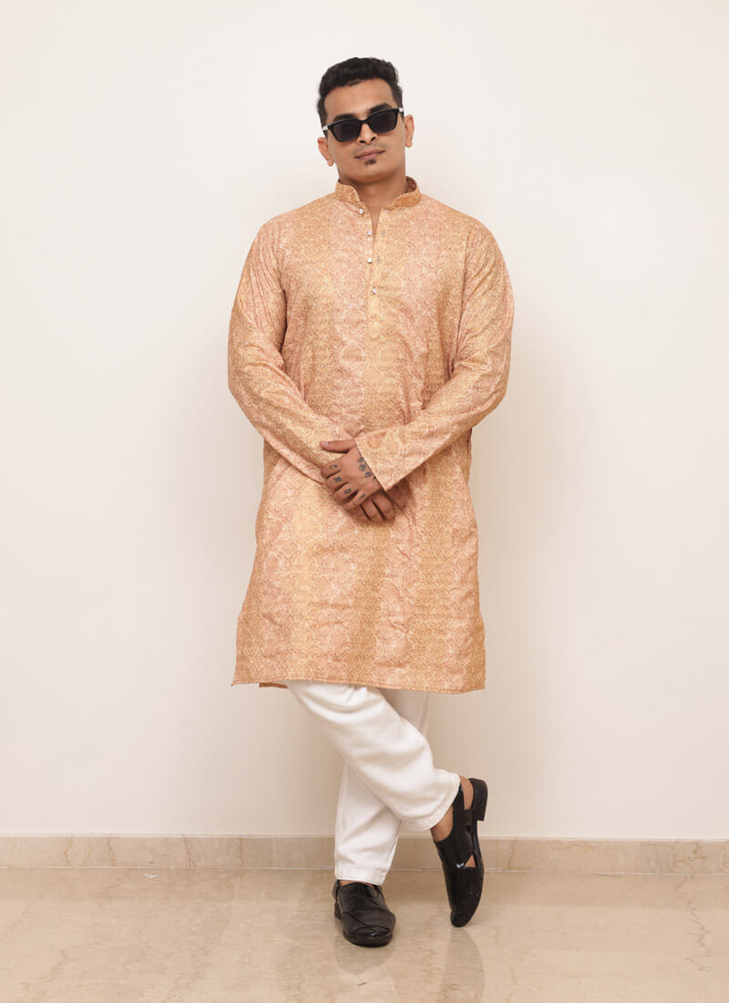 Heritage Print Kurta with Crochet Embroidery - Image 2