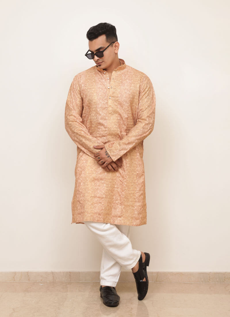 Heritage Print Kurta with Crochet Embroidery