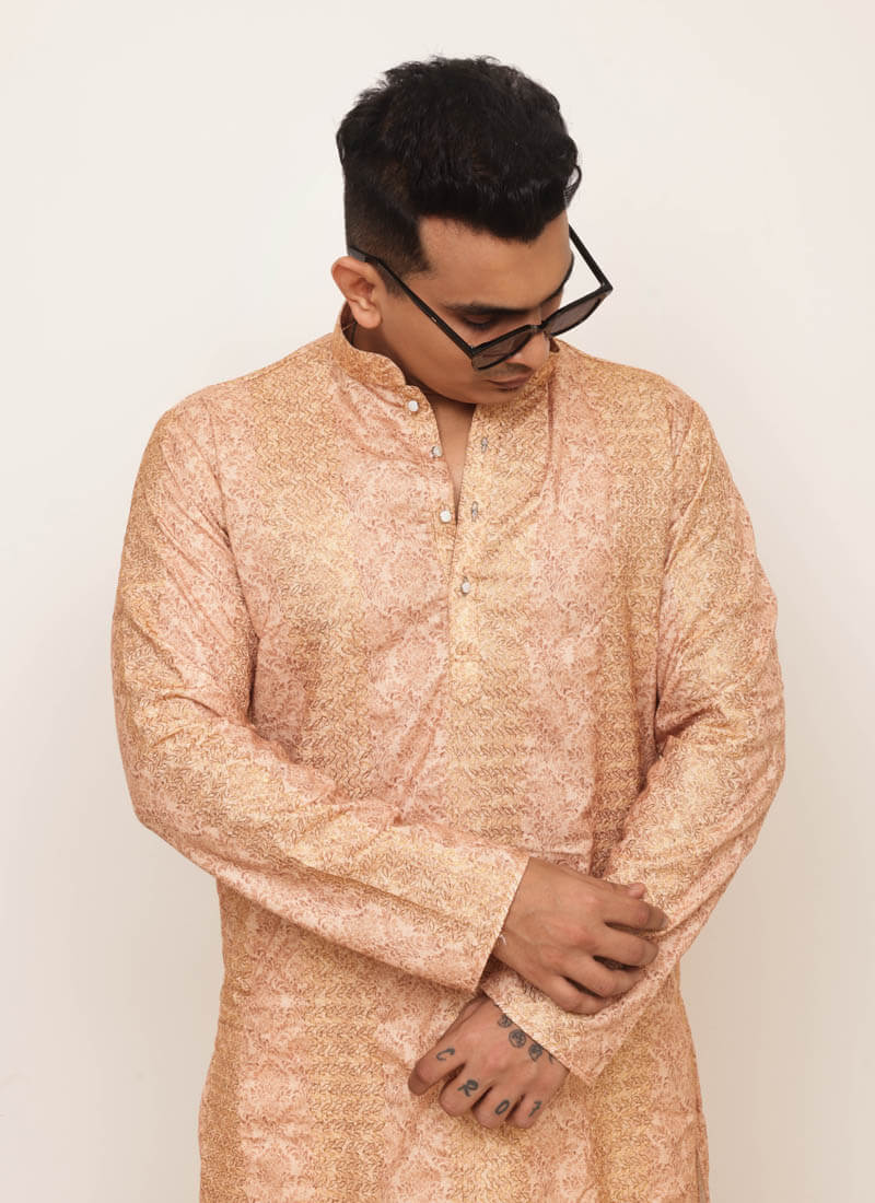 Heritage Print Kurta with Crochet Embroidery - Image 3