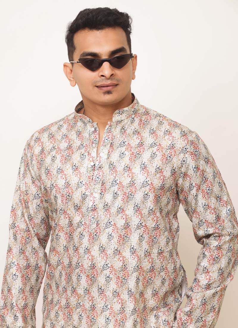 Multicolor Printed Leaf Kurta - Image 3