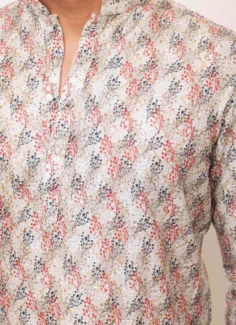 Multicolor Printed Leaf Kurta - Image 4