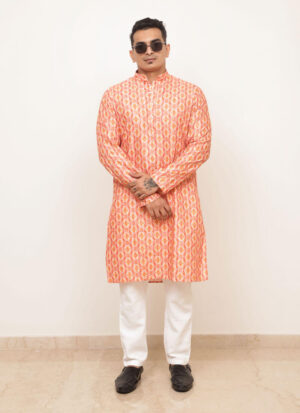orange printed kurta