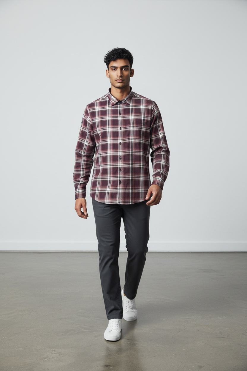 Rushe Classic Check Shirt - Maroon & White Checks