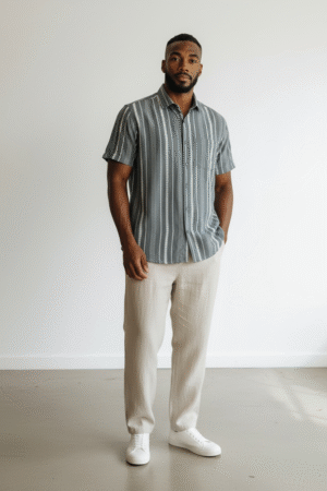 Rushe Raw Texture Shirt - Grey Striped