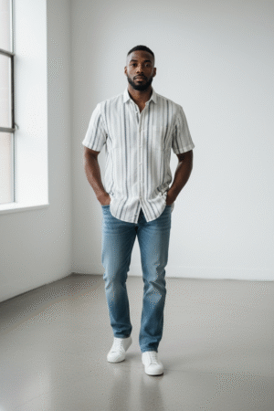 Rushe Raw Texture Shirt - White & Grey Striped