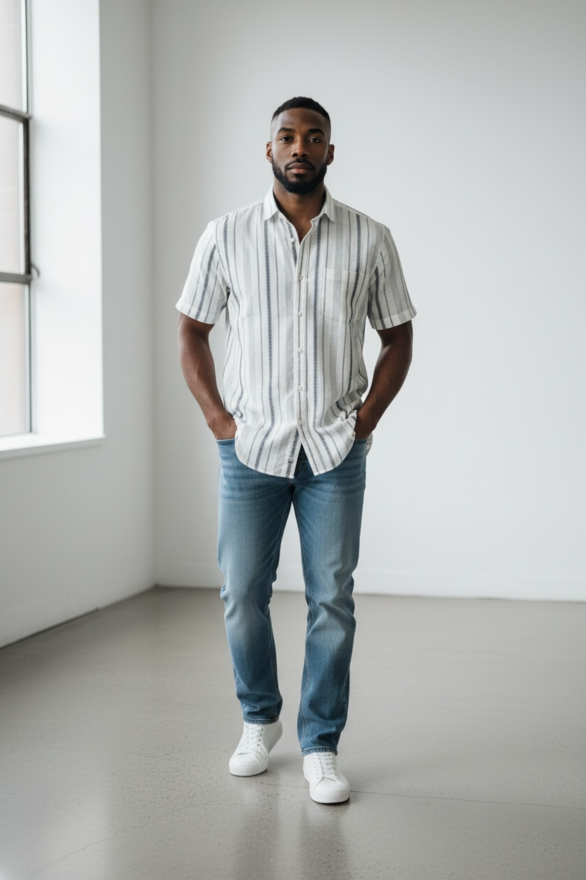 Rushe Raw Texture Shirt - White & Grey Striped