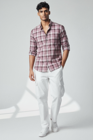 Rushe Classic Check Shirt - Mauve & White Checks