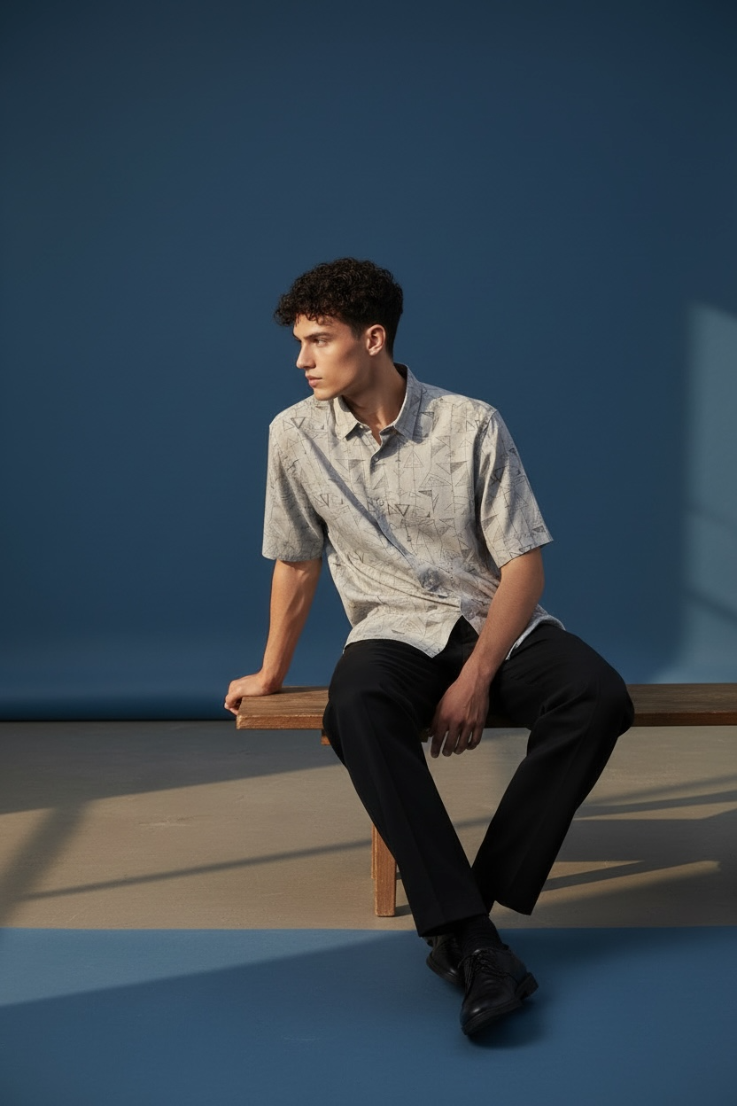 Geo Print Shirt - Light Beige with geometric print - Image 4