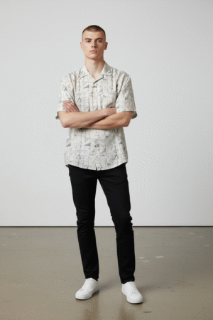 Geo Print Shirt - Light Beige with geometric print