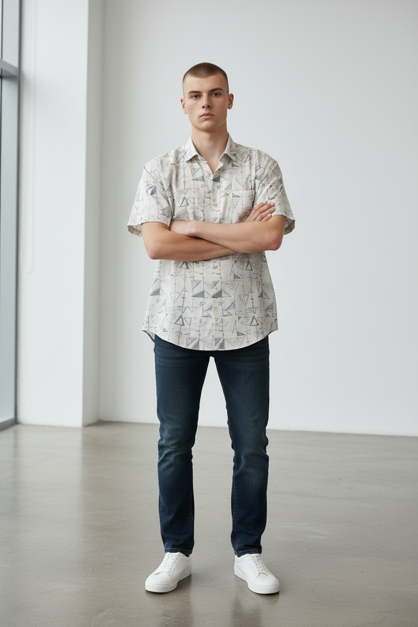 Geo Print Shirt - Light Beige with geometric print - Image 2