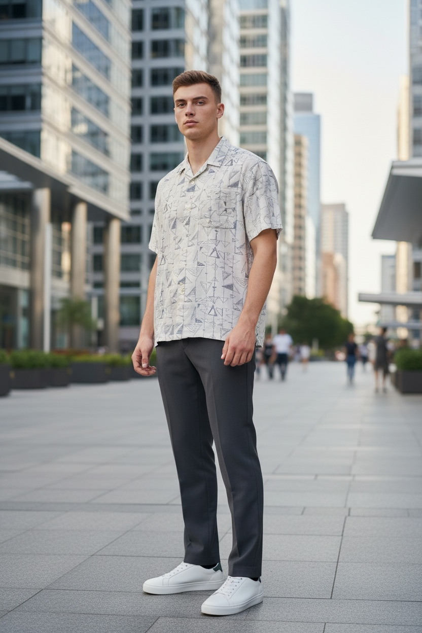 Geo Print Shirt - Light Beige with geometric print - Image 3