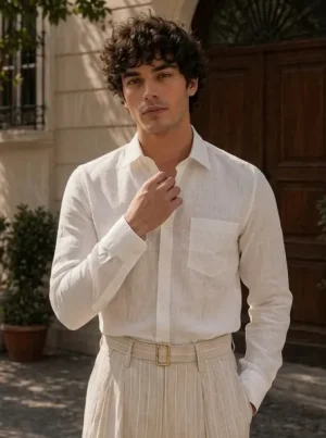 Classic White Cotton Slub Shirt 1
