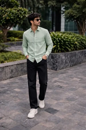 Mint Green Cotton Slub Shirt 1