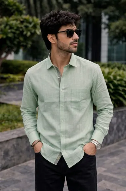 Mint Green Cotton Slub Shirt 3