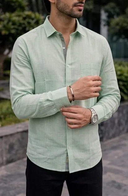Mint Green Cotton Slub Shirt 4