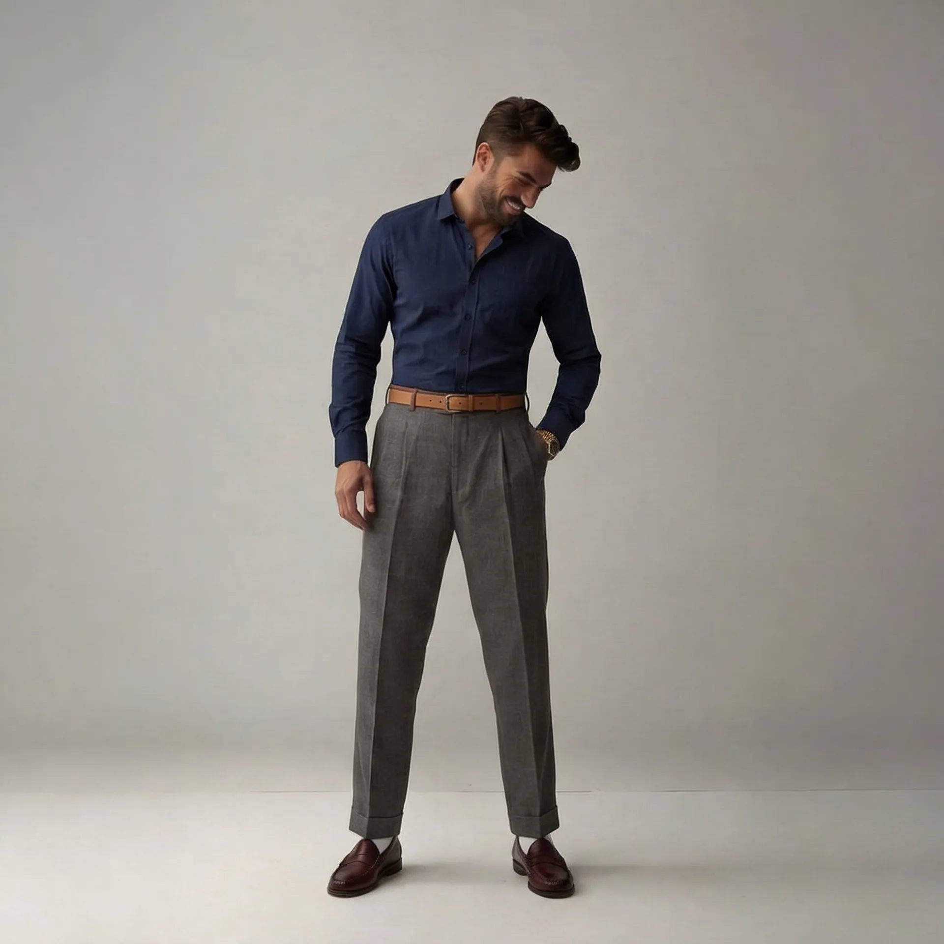 Navy Blue Cotton Slub Shirt 1