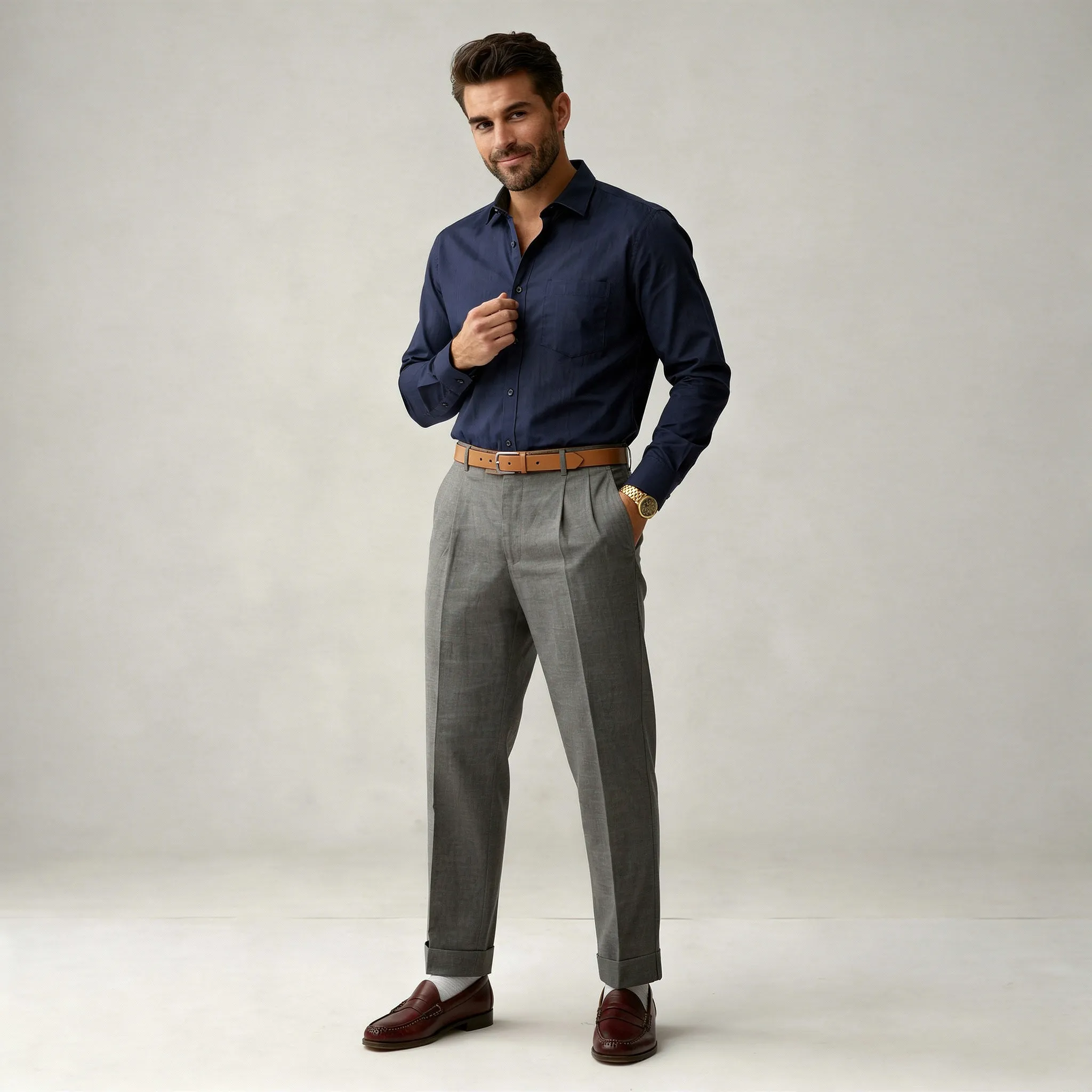 Navy Blue Cotton Slub Shirt 2
