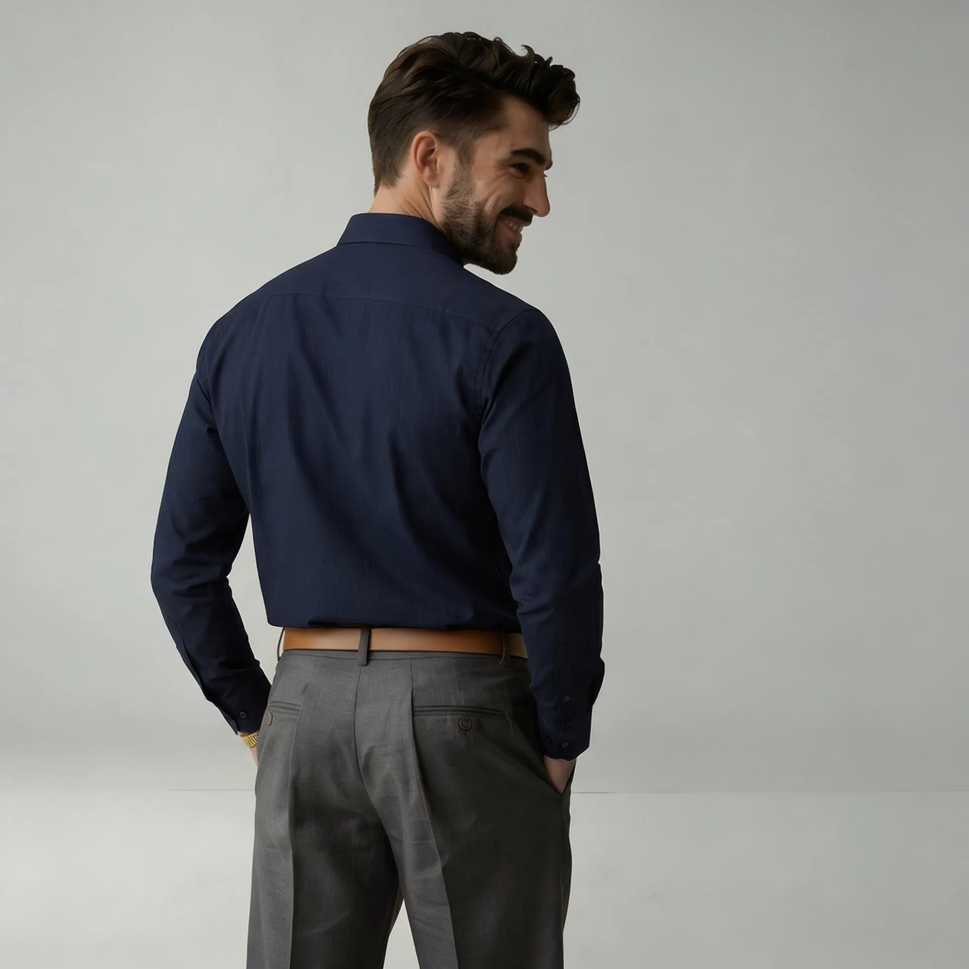 Navy Blue Cotton Slub Shirt 3