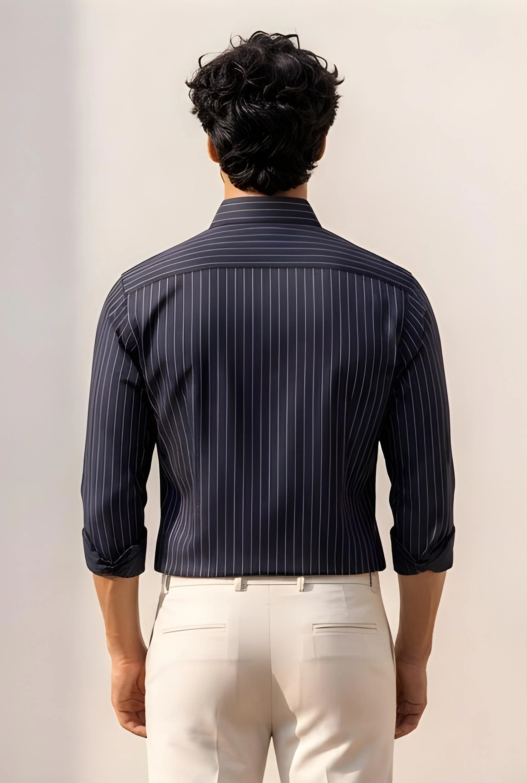 Navy Blue Pinstripe Shirt - Image 4