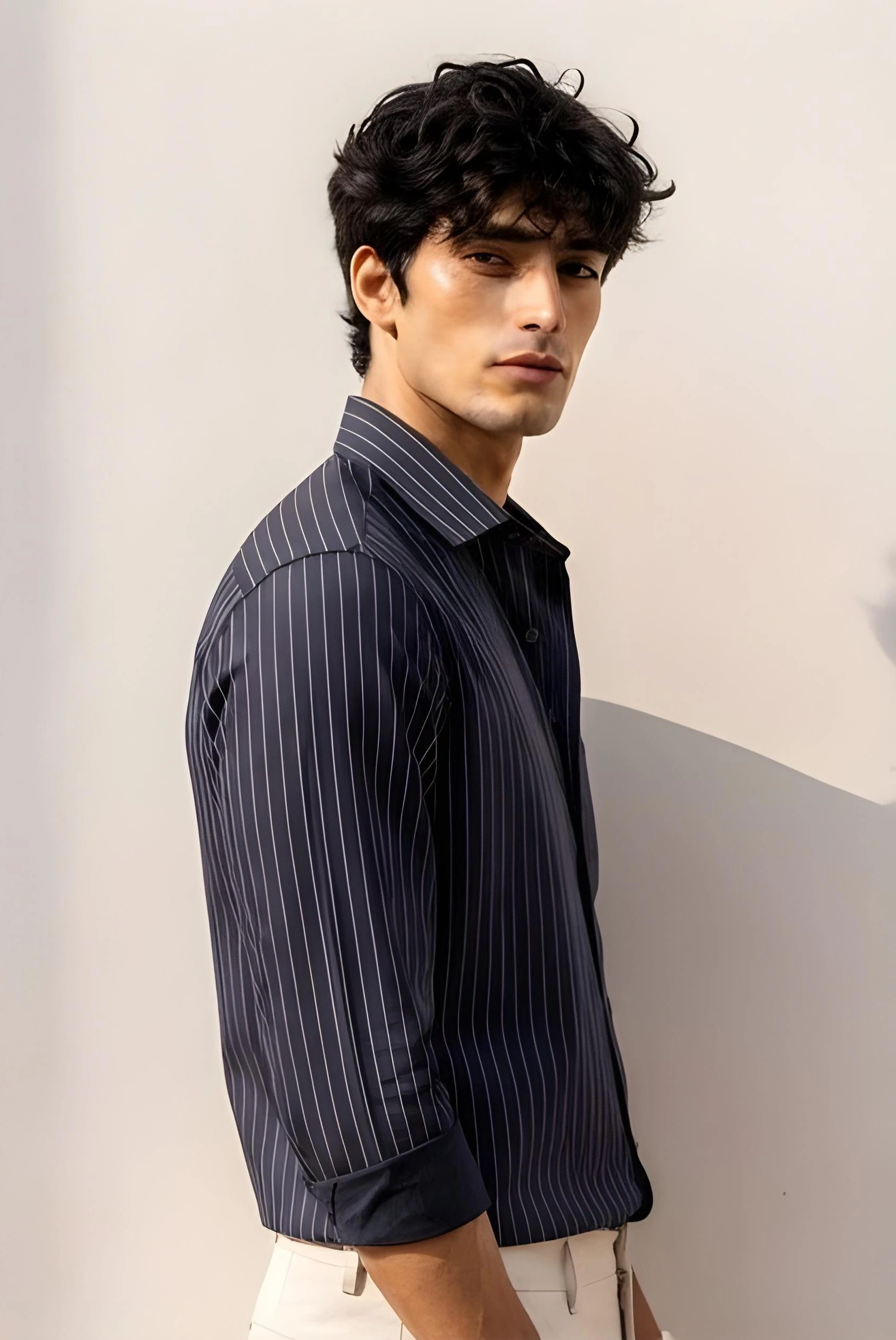 Navy Blue Pinstripe Shirt - Image 3