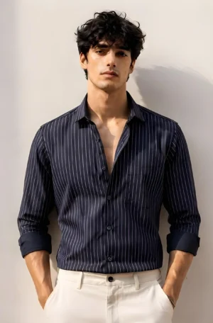 Navy Blue Pinstripe Shirt