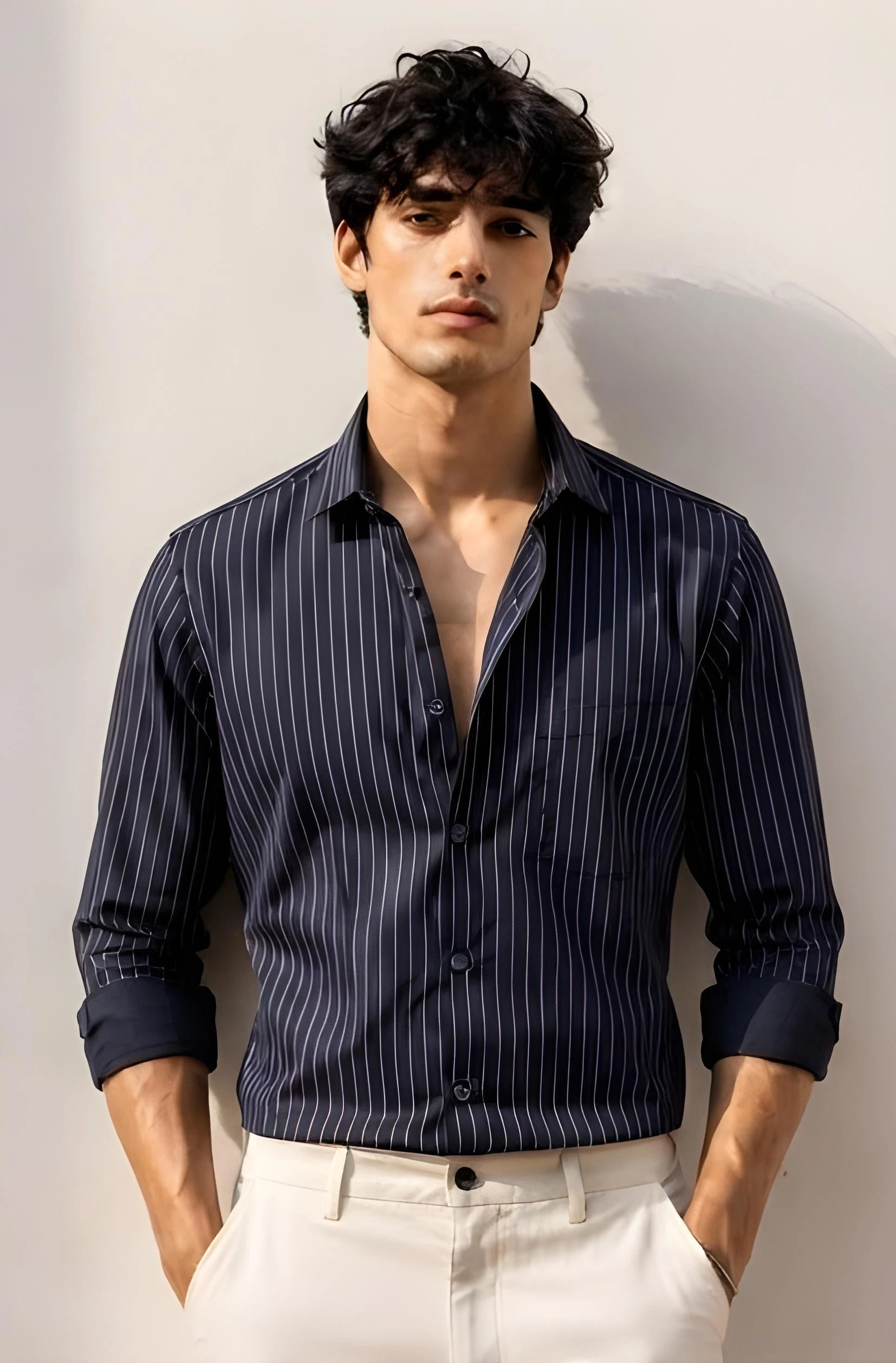 Navy Blue Pinstripe Shirt