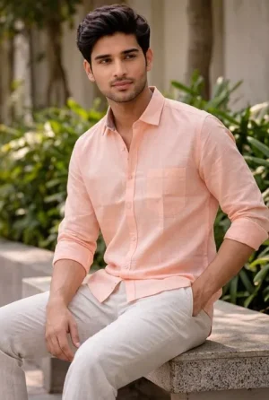 Peach Cotton Slub Shirt 1