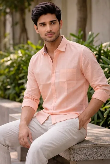 Peach Cotton Slub Shirt 1
