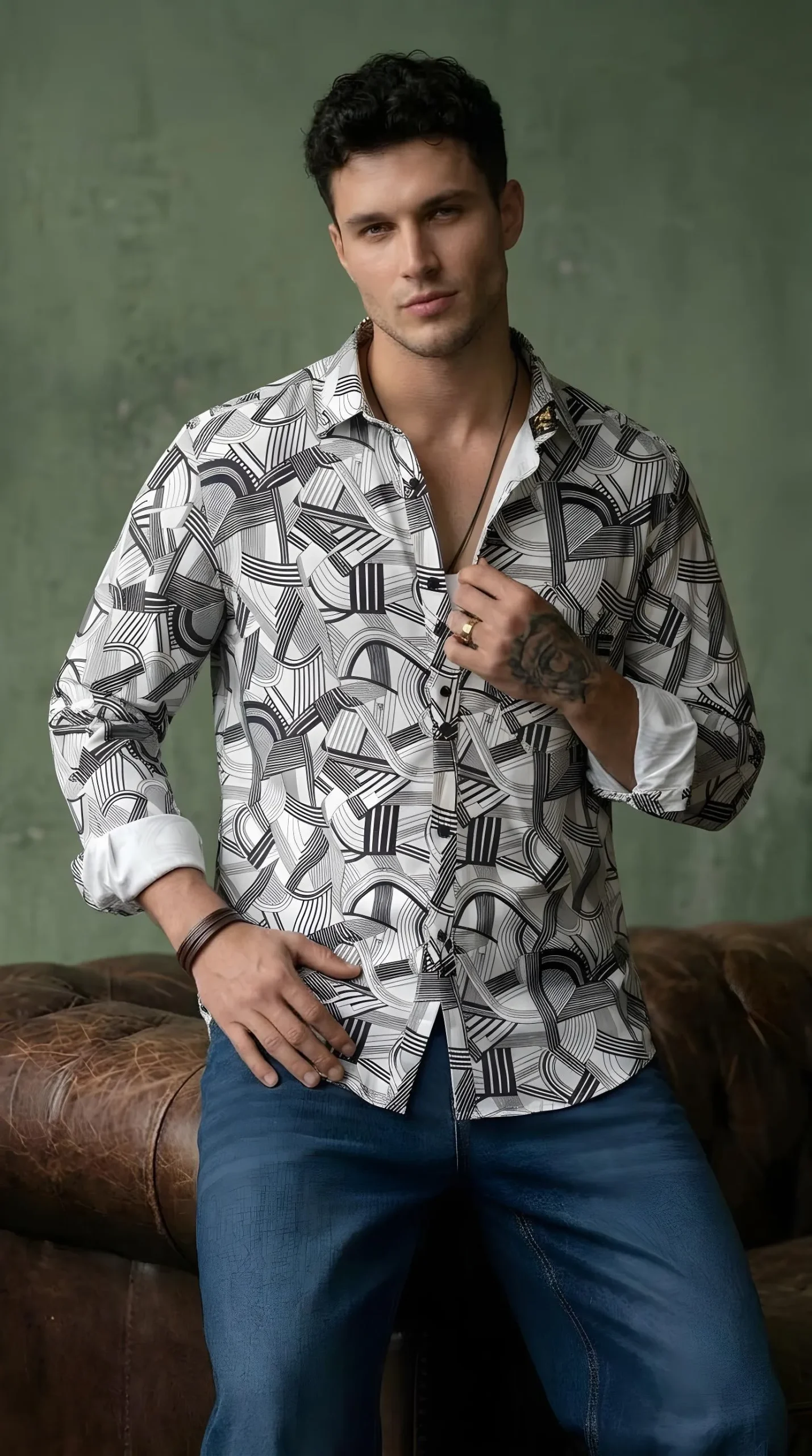 Monochrome Maze Printed Shirt - Image 2